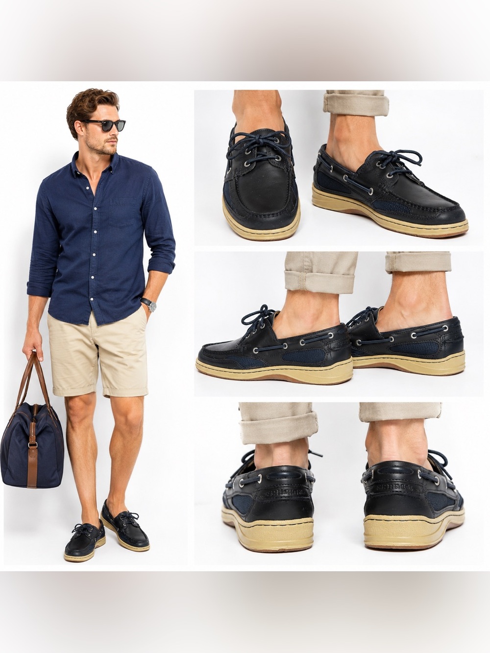 Sebago Men’s Leather Navy Lace-Up Deck Boat Casual Shoes Size US 8